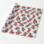 Rote Blumen Schwarze Blätter Geburtstag Geschenkpapier (Ungerollt)