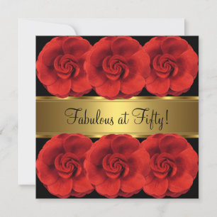 Rote Blumen Schwarzes Gold Fantastischer 50. Gebur Einladung