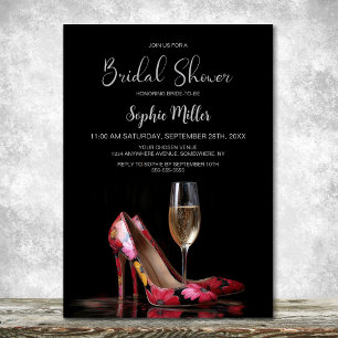 Rote Blumen-Stilettos Brautparty-Einladung Einladung