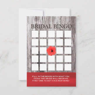 Rote Blumen & Treibholz Brautparty Bingo Karten