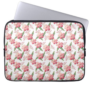 Rote Blumen und Beeren mit grünen Blättern Laptopschutzhülle