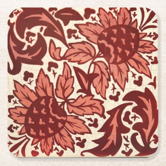 Rote Blumen und Früchte Antik-Muster Rechteckiger Pappuntersetzer (Vorderseite)