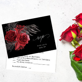 Rote Blumen und Schwarz Mahlzeiten UAWG - Schwarz RSVP Karte