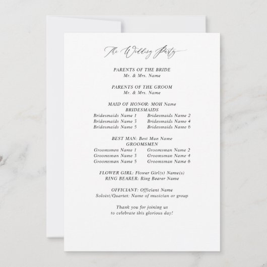 Rote Blumen und Schwarze Hochzeit Programm (Rückseite)