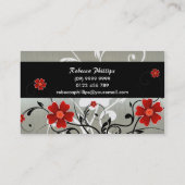 Rote Blumen und Silhouette auf Silber Visitenkarte (Rückseite)
