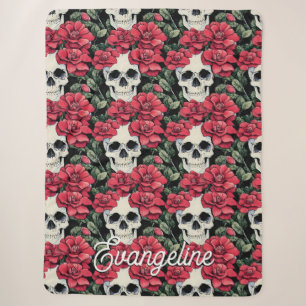 Rote Blumen und Totenkopf Aquarell Sherpadecke