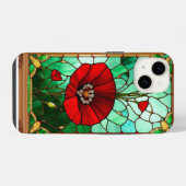 Rote Blumen-Vitrage-Kunst iPhone Hülle (Rückseite (Horizontal))