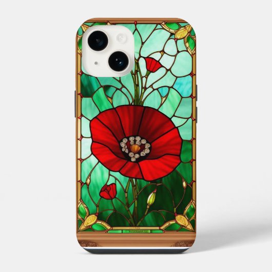 Rote Blumen-Vitrage-Kunst iPhone Hülle (Rückseite)