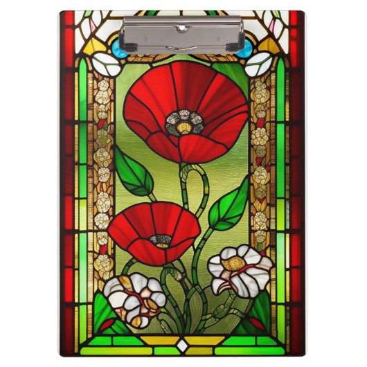 Rote Blumen-Vitrage-Kunst Klemmbrett (Vorderseite)