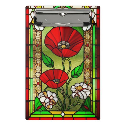 Rote Blumen-Vitrage-Kunst Mini Klemmbrett (Vorderseite)