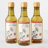 Rote Blumen Vögel moderne chinesische Hochzeit Weinetikett (Flaschen)