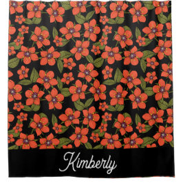 Rote Blumen Wasserfarbe Monogramm Duschvorhang