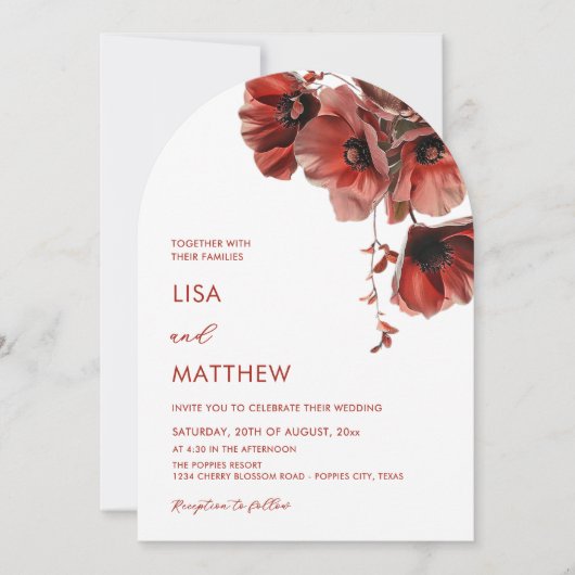 Rote Blumen Weiß Einladung (Vorderseite)