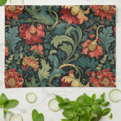 Rote Blumen William Morris Geschirrtuch (Gefaltet)