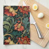 Rote Blumen William Morris Geschirrtuch (Viertel Falte)