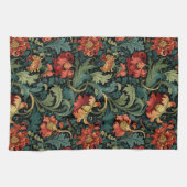 Rote Blumen William Morris Geschirrtuch (Horizontal)