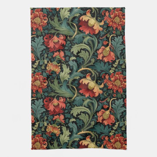 Rote Blumen William Morris Geschirrtuch (Vertikal)