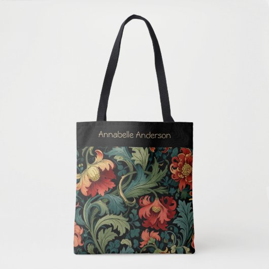 Rote Blumen William Morris Personalisierte Tasche (Vorderseite)