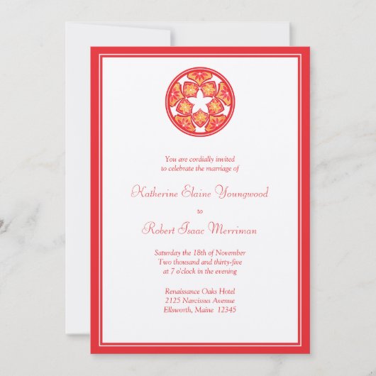 Rote Blumenfliesen, die Einladung Wedding sind (Vorderseite)