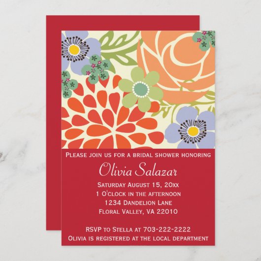 Rote Blumengarten-Brautparty-Einladung Einladung (Vorne/Hinten)