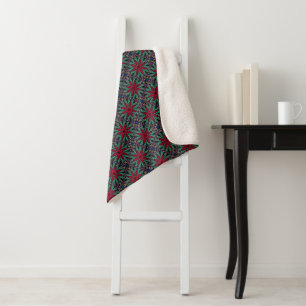 Rote Blumengestaltung mit Grün und Blau Sherpadecke