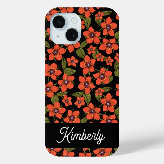 Rote Blumengestaltung Wasserfarben Name Case-Mate iPhone Hülle (Rückseite)