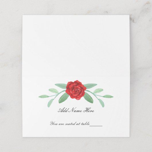 Rote Blumengrün Blattwerk Platzkarte (Außenseite Aufgefaltet)
