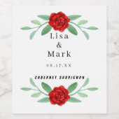 Rote Blumengrün Foliage Hochzeitweilige Weinetiket Weinetikett (Einzelnes Label)