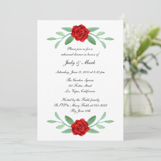Rote Blumengrün Foliage Probe Abendessen Einladung (Stehend Vorderseite)