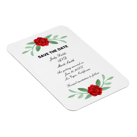 Rote Blumengrün Foliage Save the Date Magnet (Rechte Seite)