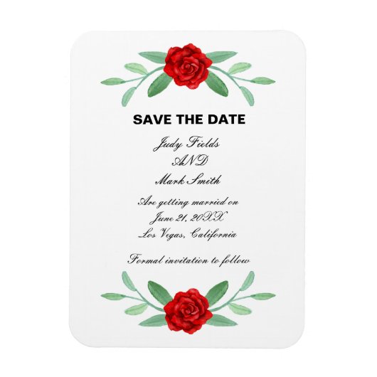 Rote Blumengrün Foliage Save the Date Magnet (Vertikal)