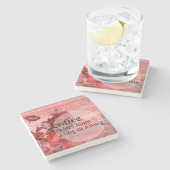 Rote Blumenkaffee-Umarmung in einem Tassen-Zitat Steinuntersetzer (Seitenansicht)