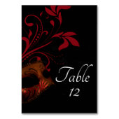 Rote Blumenmaske Hochzeitskarte Tischnummer (Vorderseite)
