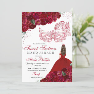 Rote Blumenmasquerade Sweet 16 Einladung