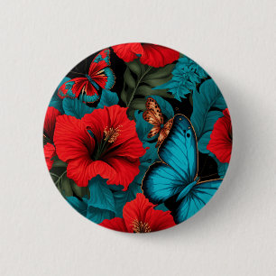 Rote Blumenmuster im hawaiianischen Stil Button