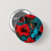 Rote Blumenmuster im hawaiianischen Stil Button (Vorne & Hinten)