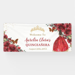 Rote Blumenprinzessin Quinceañera Begrüßungsgrunst Banner