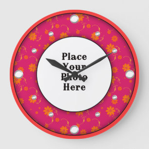 Rote Blumenrahmen Ihre Foto-Uhr Große Wanduhr