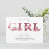 Rote Blumenschrift Baby Dusche Einladung (Stehend Vorderseite)