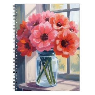 Rote Blumenstrauß-Vase-Aquarellmalerei Notizblock