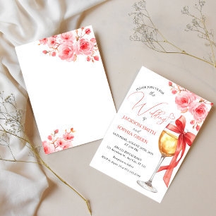Rote Blumige Wein Glas Aquarell Hochzeit Einladung