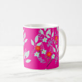 Rote Blüte + Blätter Hot Pink Kaffeetasse (VorderseiteRechts)