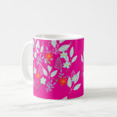 Rote Blüte + Blätter Hot Pink Kaffeetasse (Vorderseite Links)