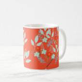 Rote Blüte + Blätter Tangerine Kaffeetasse (VorderseiteRechts)