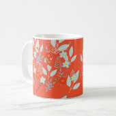 Rote Blüte + Blätter Tangerine Kaffeetasse (Vorderseite Links)