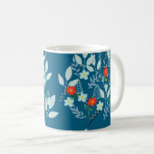 Rote Blüte + Blätter Teal Kaffeetasse (VorderseiteRechts)
