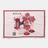 Rote Blüte bonsai 'Seek harmony' in Chinesisch Geschirrtuch (Horizontal)