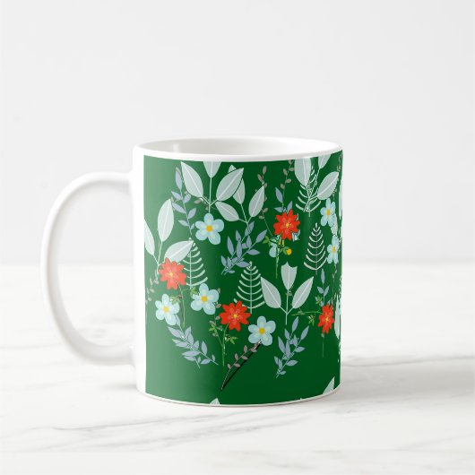 Rote Blüte + Grüne Blätter Kaffeetasse (Links)