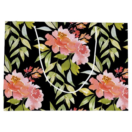 Rote Blüte im Wasser Schwarz Große Geschenktüte (Rückseite)