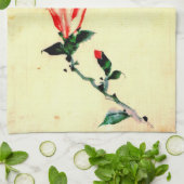 Rote Blüte mit Knospen 1840 Geschirrtuch (Gefaltet)